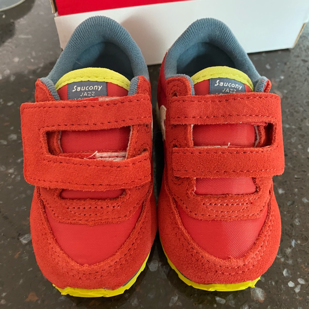 Saucony Red and Yellow Jazz Little Kid Sneakers with Velcro Closure